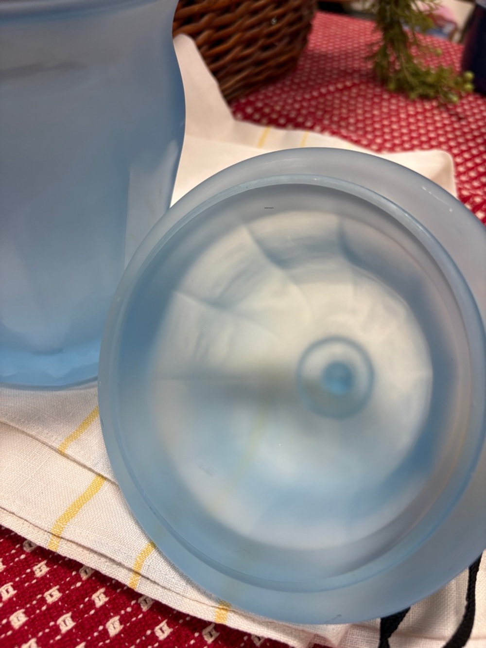 Vintage Indiana Glass Blue Satin Frosted Biscuit Candy Apothecary Jar w/ Lid 10" - Picture 4 of 5